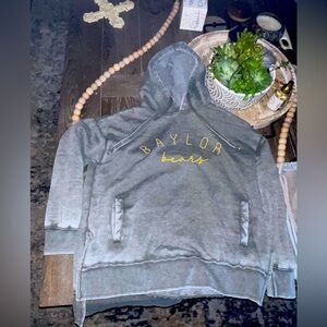 Baylor bears grey hoodie, faded, with slits in side, pockets drawstrings.
